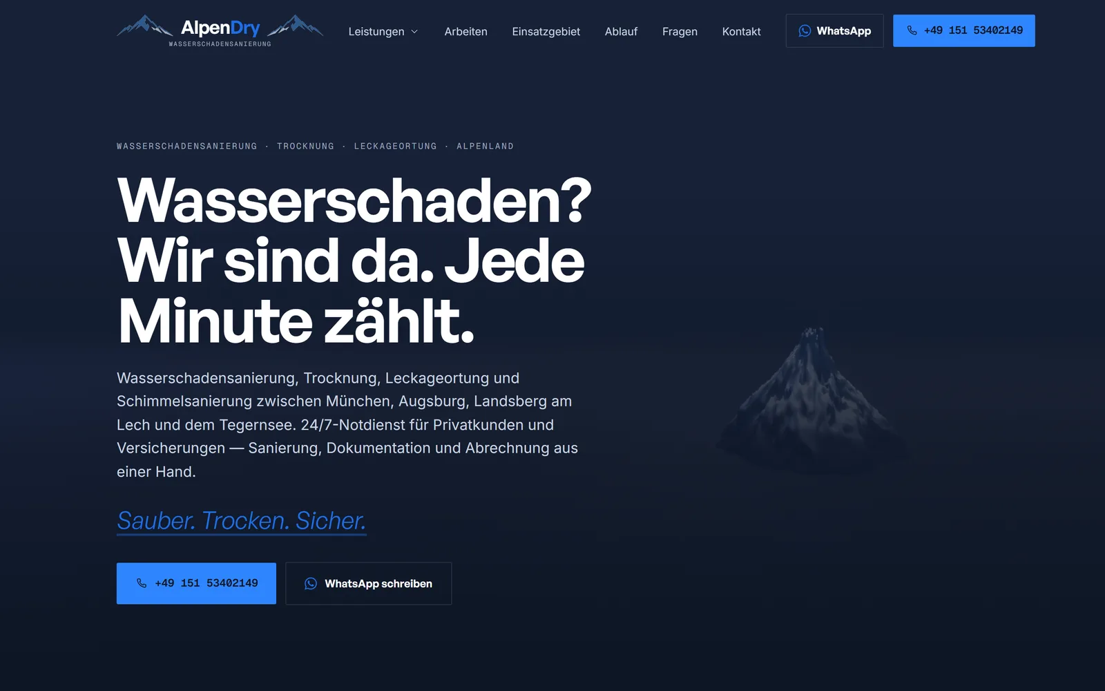 Startseite von AlpenDry — Wasserschadensanierung · Notdienst